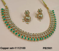 Gold Plated Kundan Stone Copper Jewellery Set