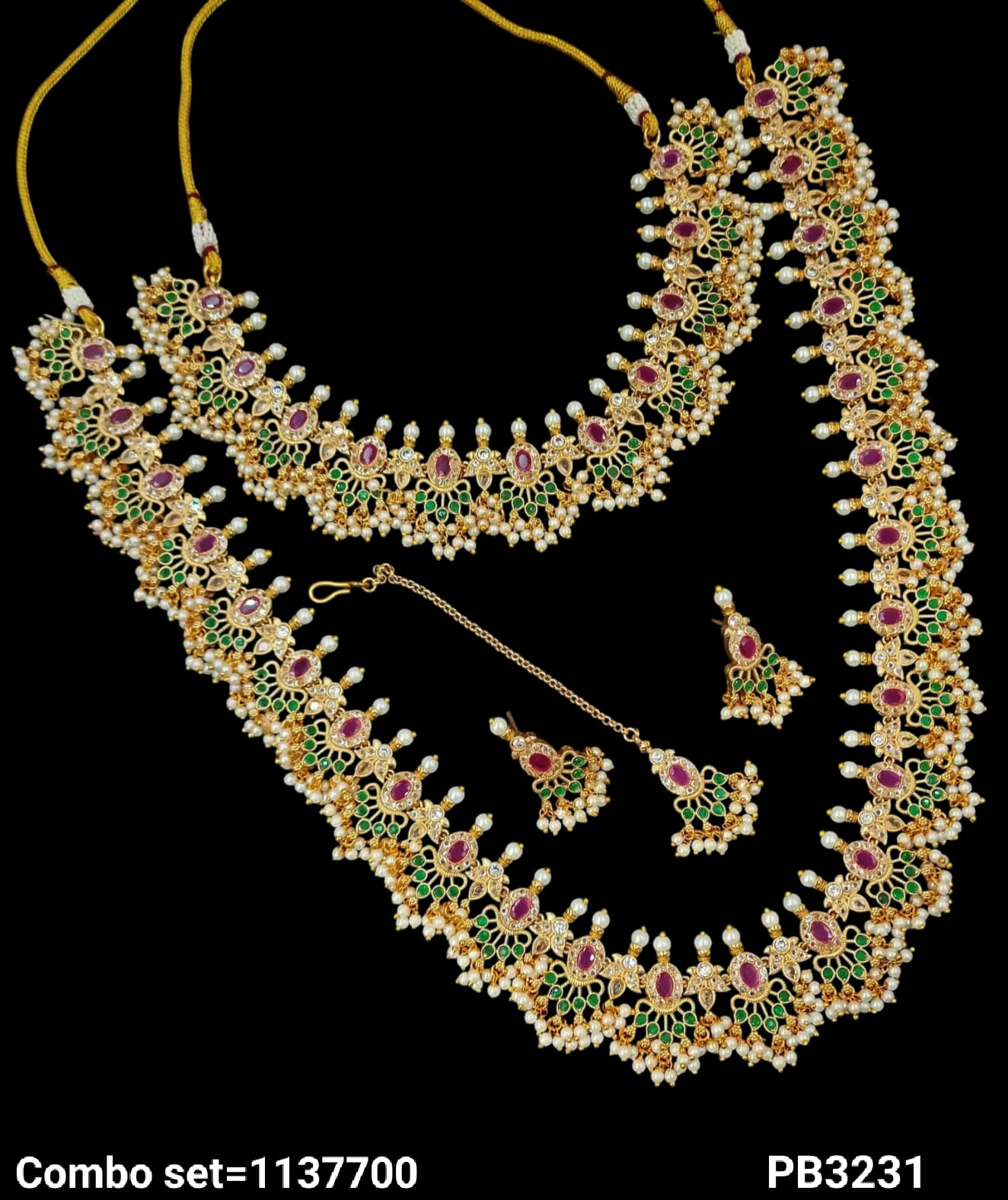 Gold Plated Kundan Stone Copper Jewellery Set