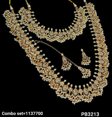 Gold Plated Kundan Stone Copper Jewellery Set