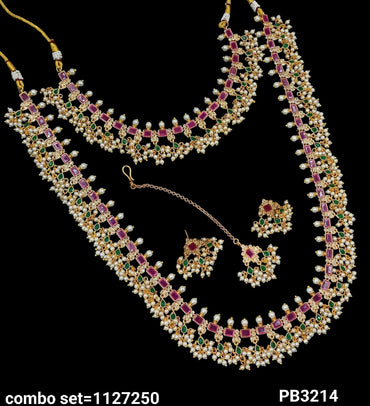 Gold Plated Kundan Stone Copper Jewellery Set