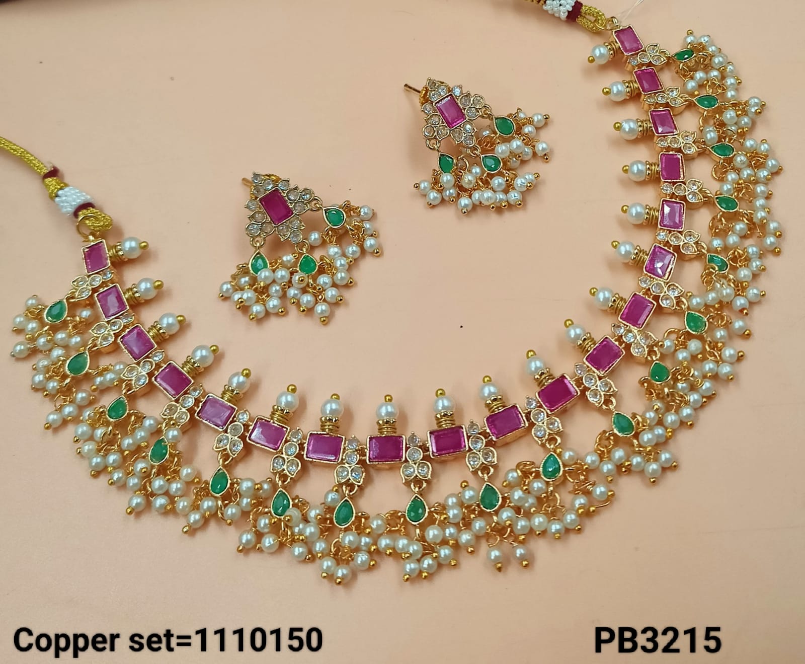 Gold Plated Kundan stone copper Jewellery Set