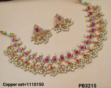 Gold Plated Kundan stone copper Jewellery Set