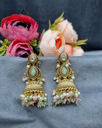 Antique Gold Finish Beaded Jhumka Earrings