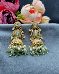 Antique Gold Finish Beaded Jhumka Earrings