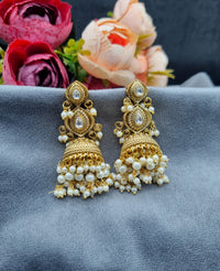 Antique Gold Finish Beaded Jhumka Earrings