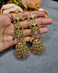 Antique Gold Floral Statement Jhumka Earrings