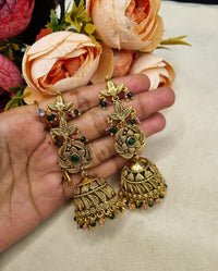 Antique Gold Floral Statement Jhumka Earrings