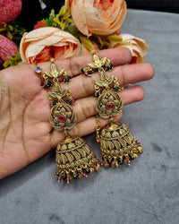 Antique Gold Floral Statement Jhumka Earrings