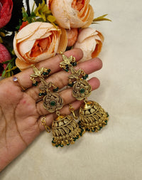 Antique Gold Floral Statement Jhumka Earrings