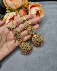 Antique Gold Floral Statement Jhumka Earrings