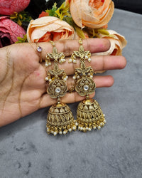 Antique Gold Floral Statement Jhumka Earrings