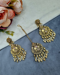 Antique Gold Earrings & Maangtikka Set