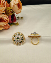 Dome Medallion Statement Ring with Micro-Pearl Border