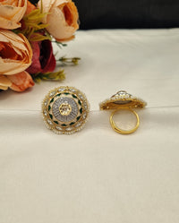 Dome Medallion Statement Ring with Micro-Pearl Border