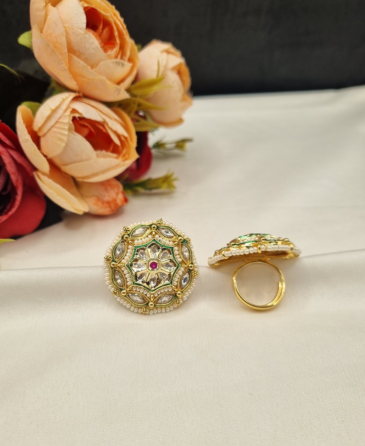 Traditional Floral Circular Adjustable Statement Ring