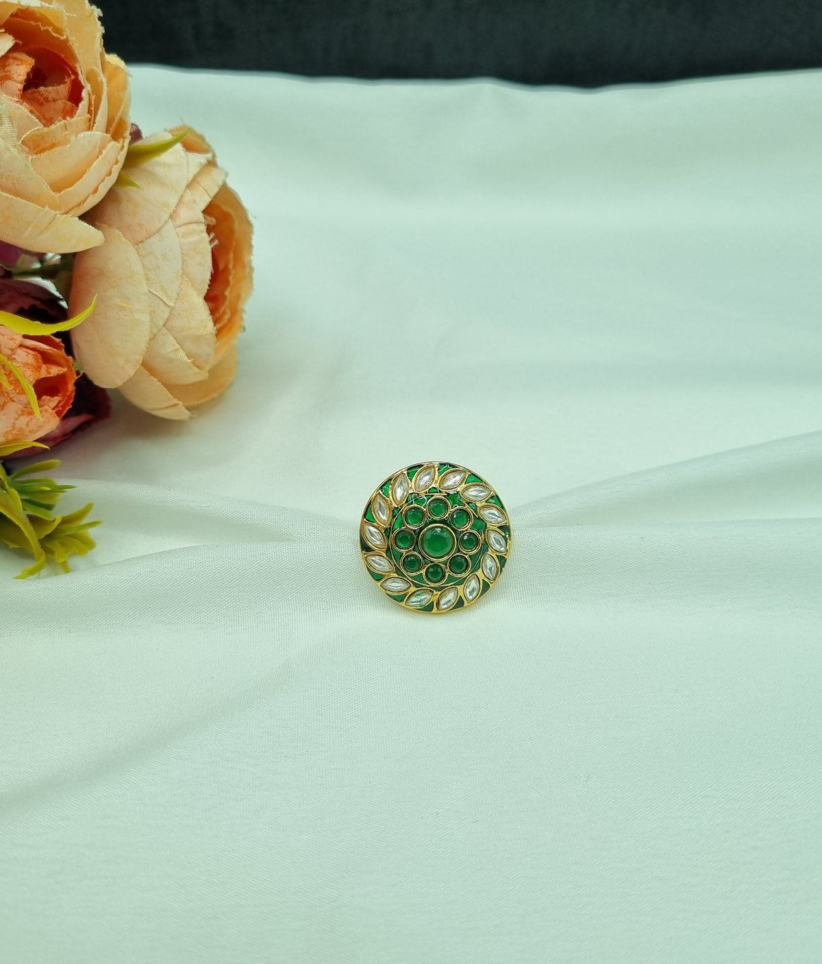 Gold-Plated Leaf-Motif Swirl Adjustable Ring