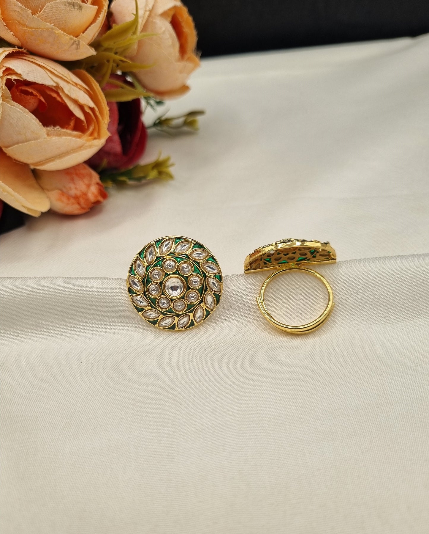 Gold-Plated Leaf-Motif Swirl Adjustable Ring