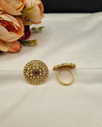 Traditional Embossed Floral Motif Adjustable Ring