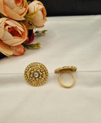 Traditional Embossed Floral Motif Adjustable Ring