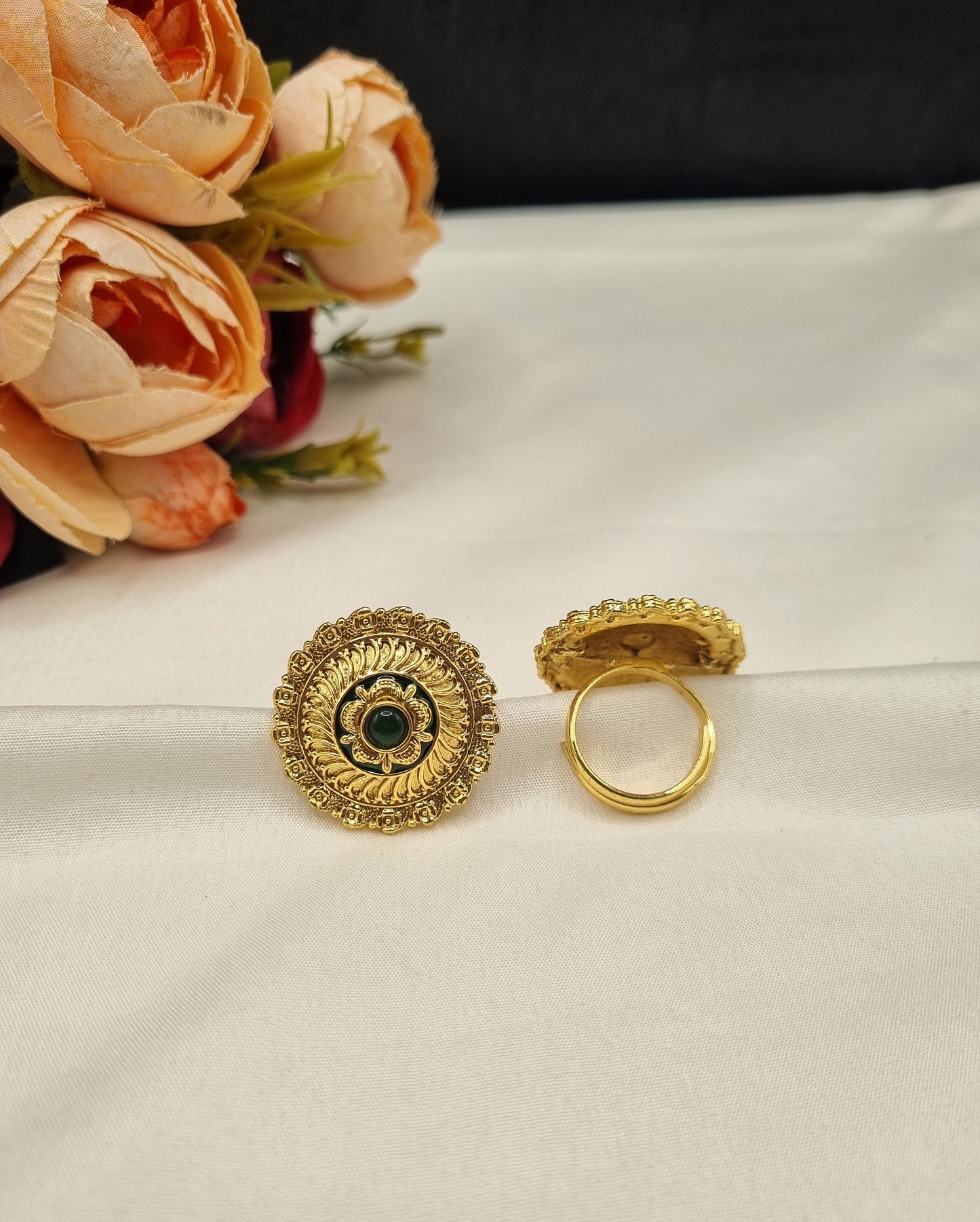 Traditional Carved Circular Adjustable Statement Ring