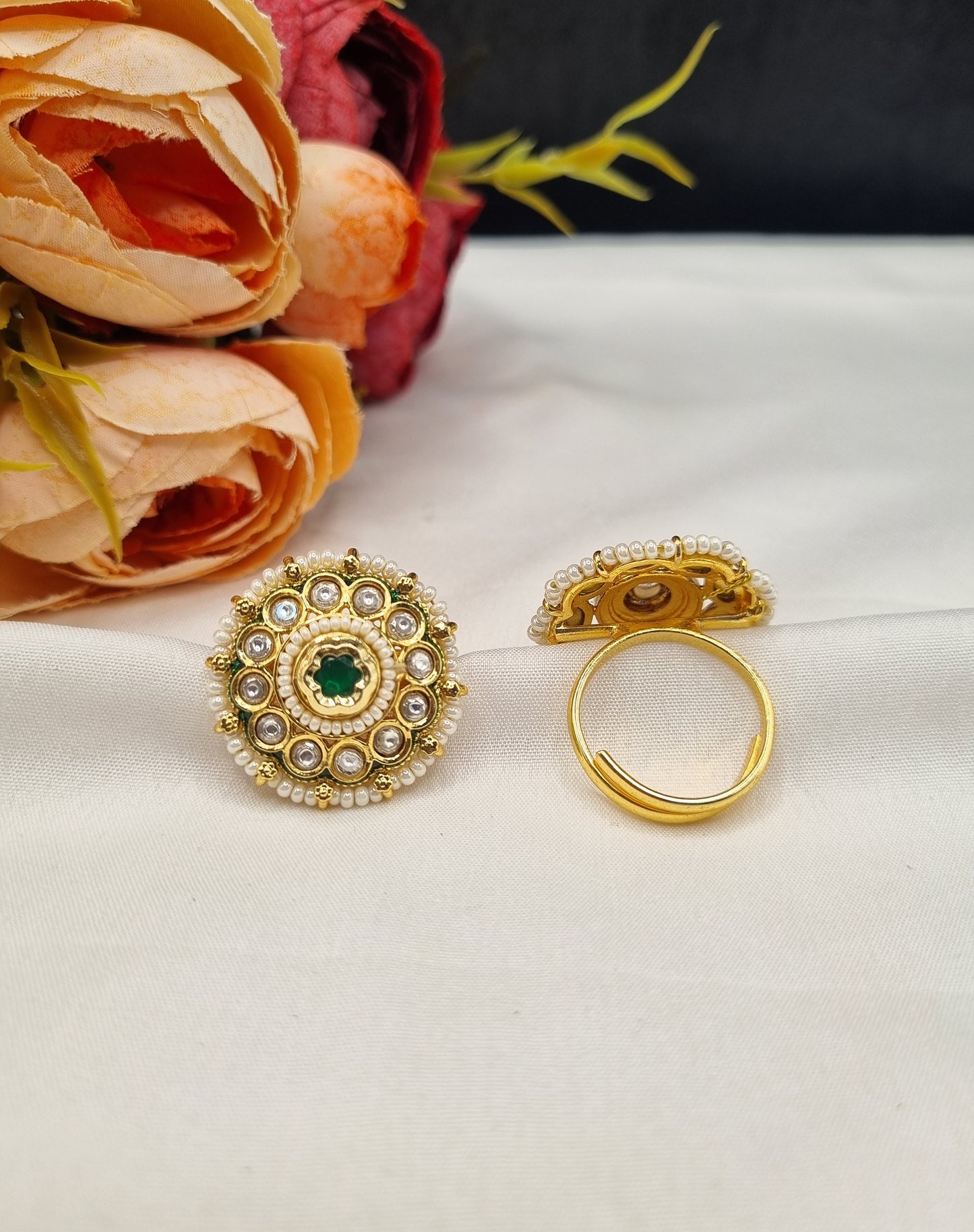 Traditional Round Statement Ring with Pearl Detail