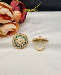 Floral Motif Meenakari Statement Ring with Pearl Border