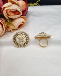 Intricate Dome-Style Concentric Statement Ring with Pearl Halo