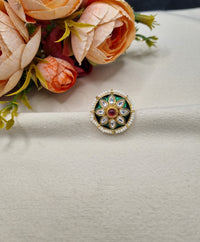 Floral Starburst Meenakari Ring with Pearl Border