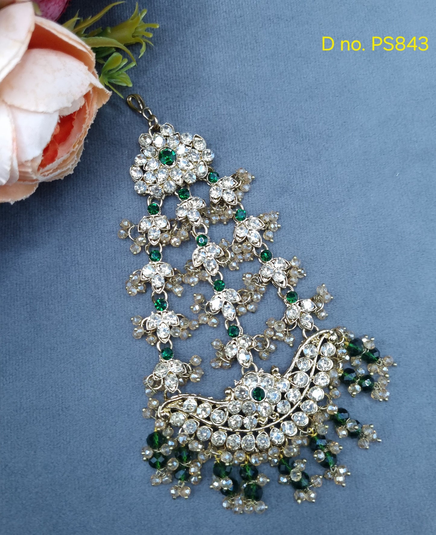 Handcrafted Rhinestone Multi-Tier Jhumar / Bridal Side Hair Accessory