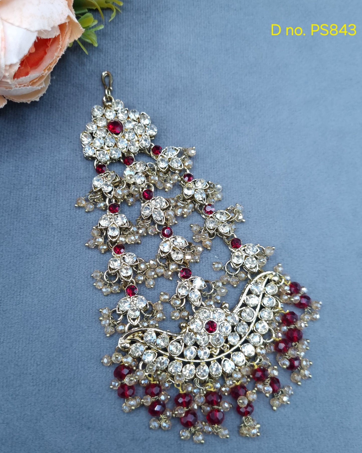 Handcrafted Rhinestone Multi-Tier Jhumar / Bridal Side Hair Accessory
