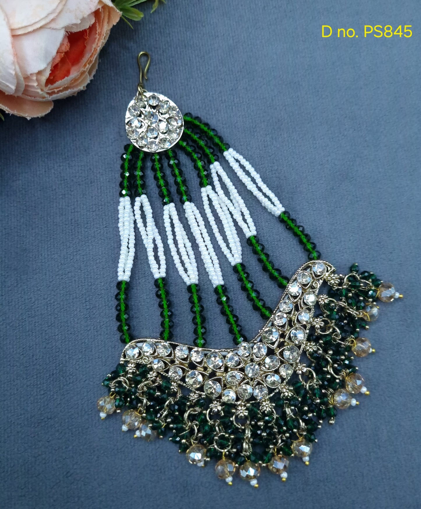 Chand Motif Crystal Jhoomar / Traditional Bridal Hair Tikka