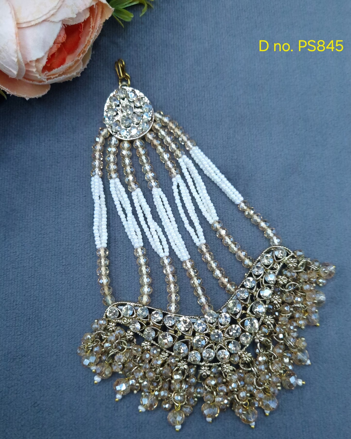 Chand Motif Crystal Jhoomar / Traditional Bridal Hair Tikka