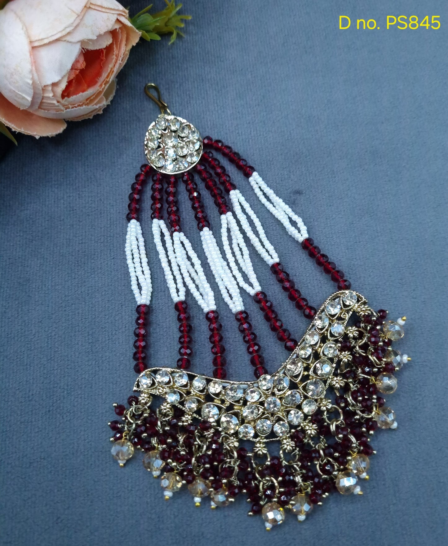Chand Motif Crystal Jhoomar / Traditional Bridal Hair Tikka