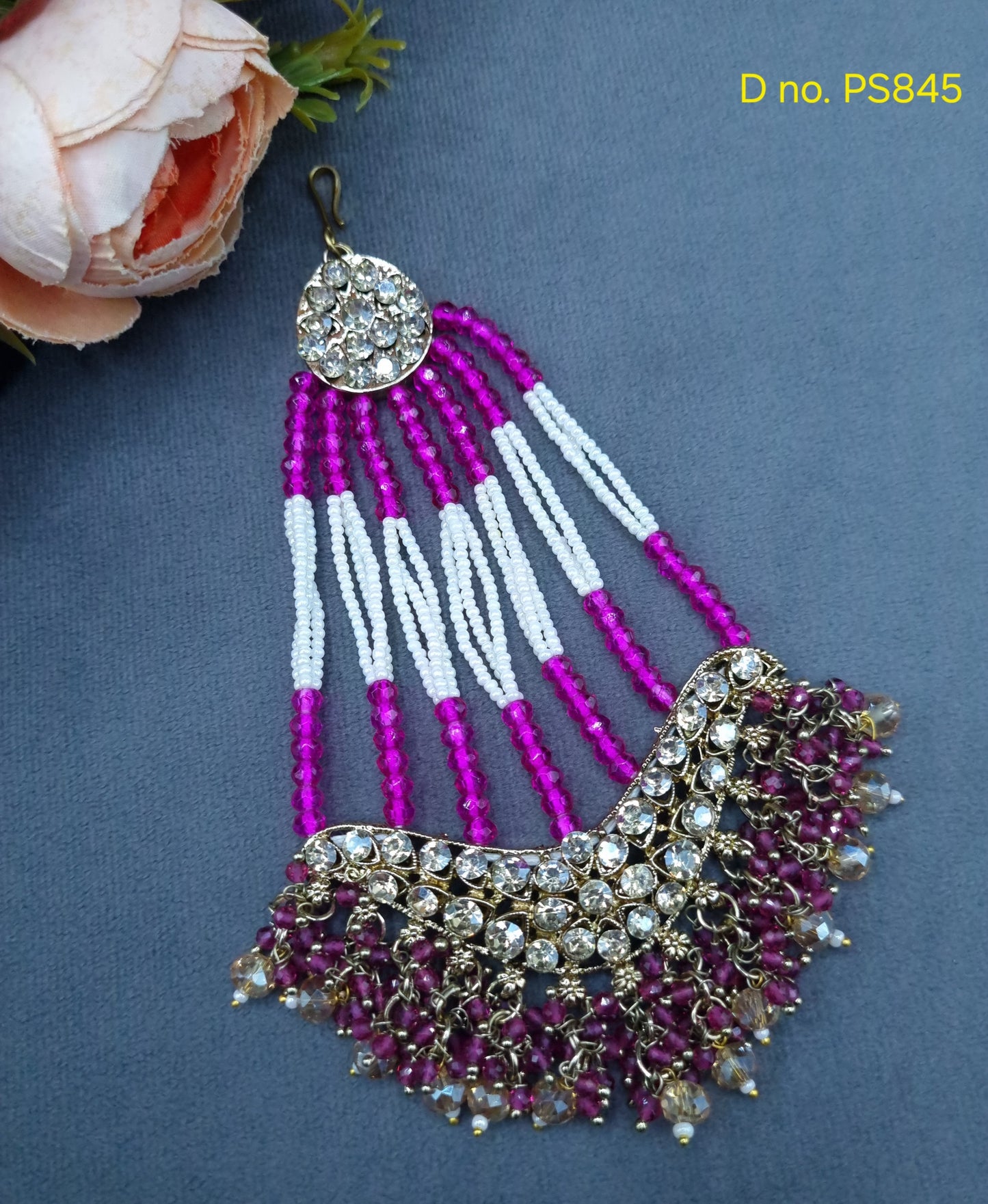 Chand Motif Crystal Jhoomar / Traditional Bridal Hair Tikka
