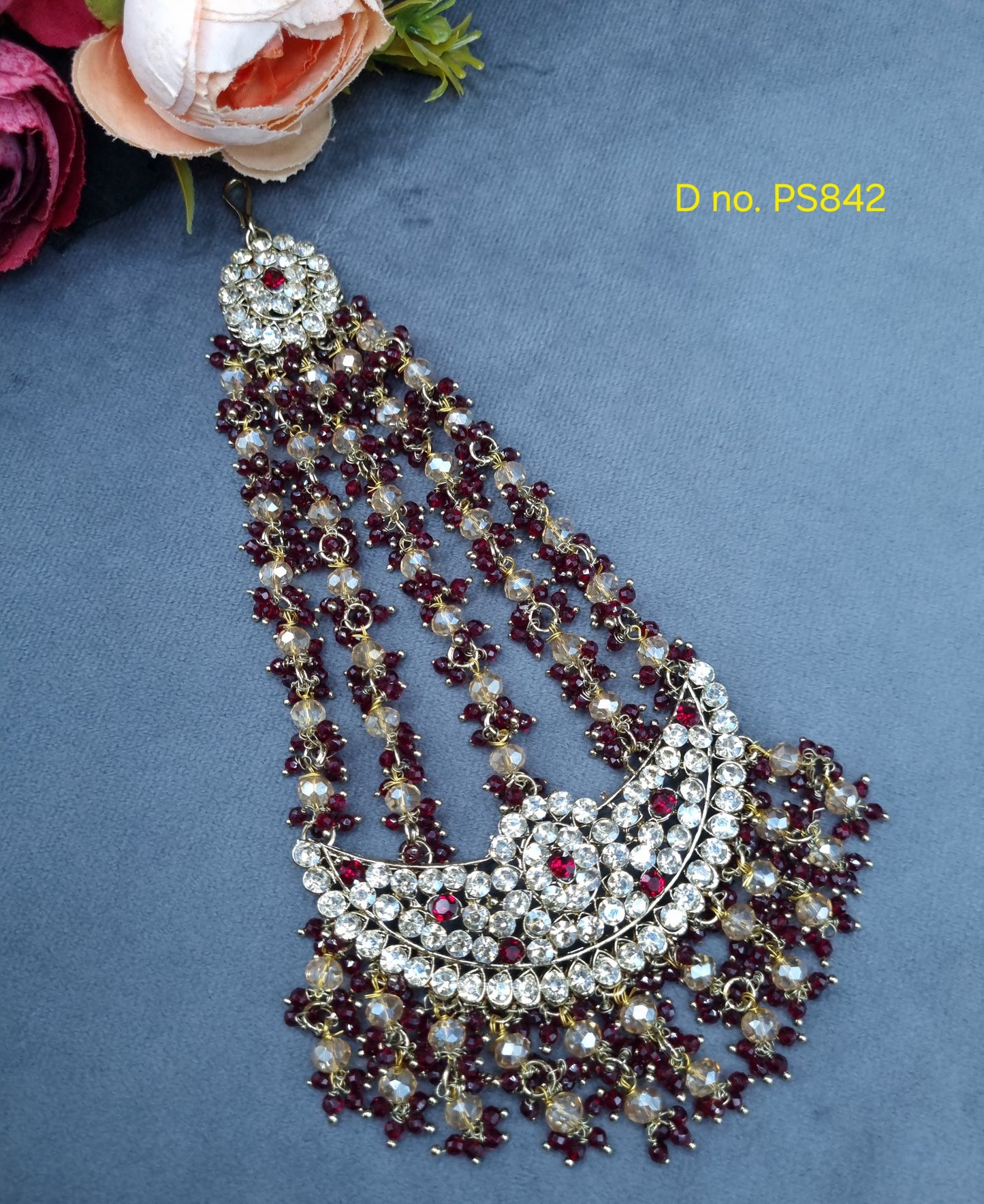 Chand Motif Crystal Hair Accessory / Bridal Jhoomar