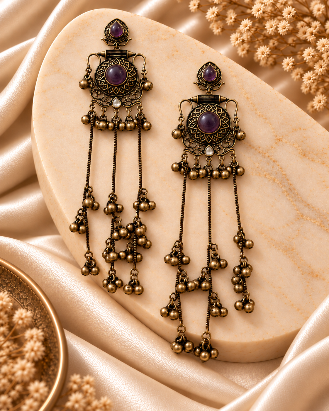 Long Chain with Ghungroo Earrings