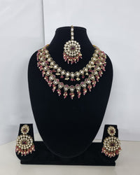 Royal Blue Layered Necklace Set Round Earrings & Maang Tikka