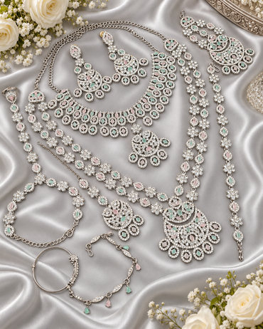 Rhodium-Plated Complete Bridal Jewellery Set