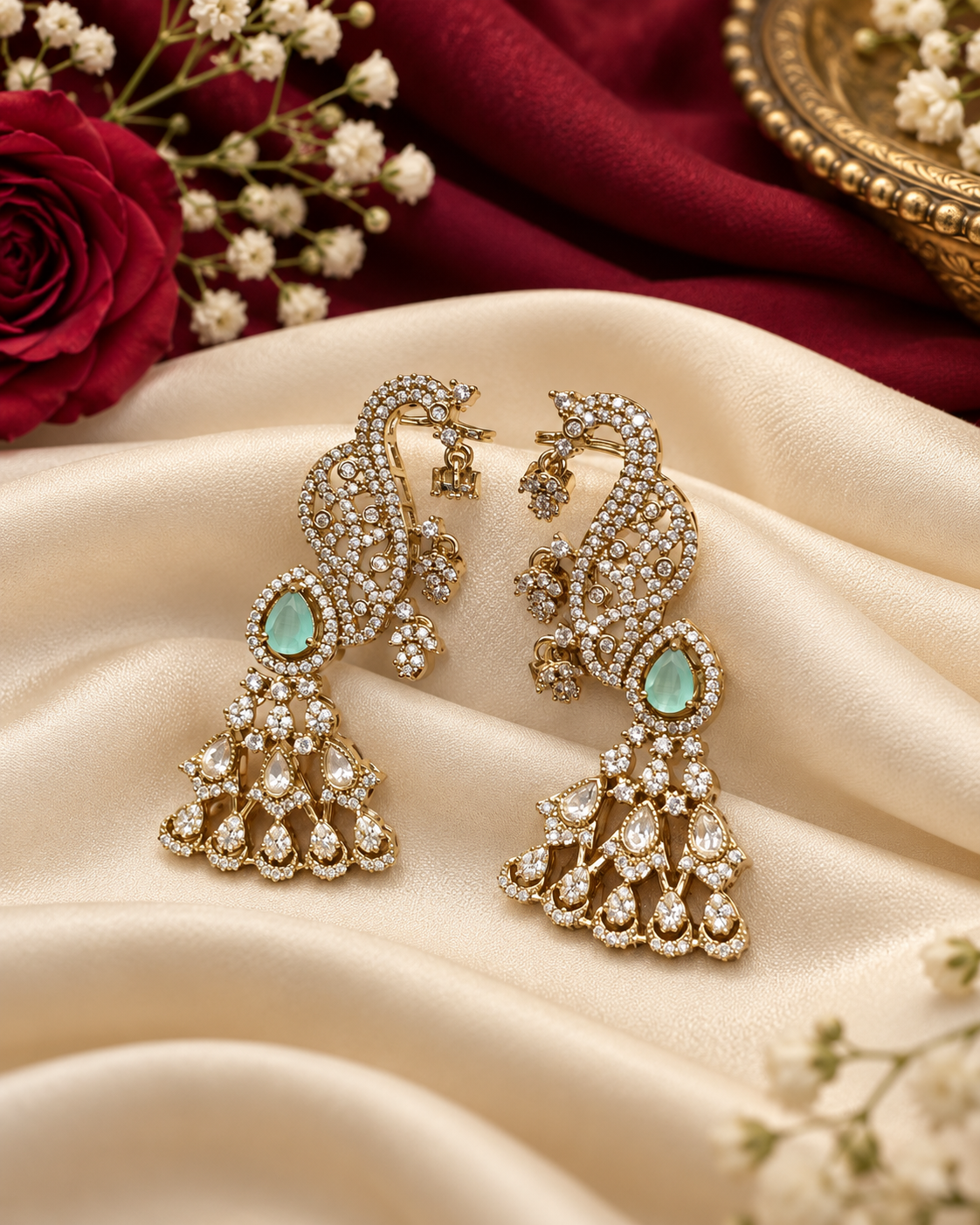 Heritage Peacock Cascade AD Earrings