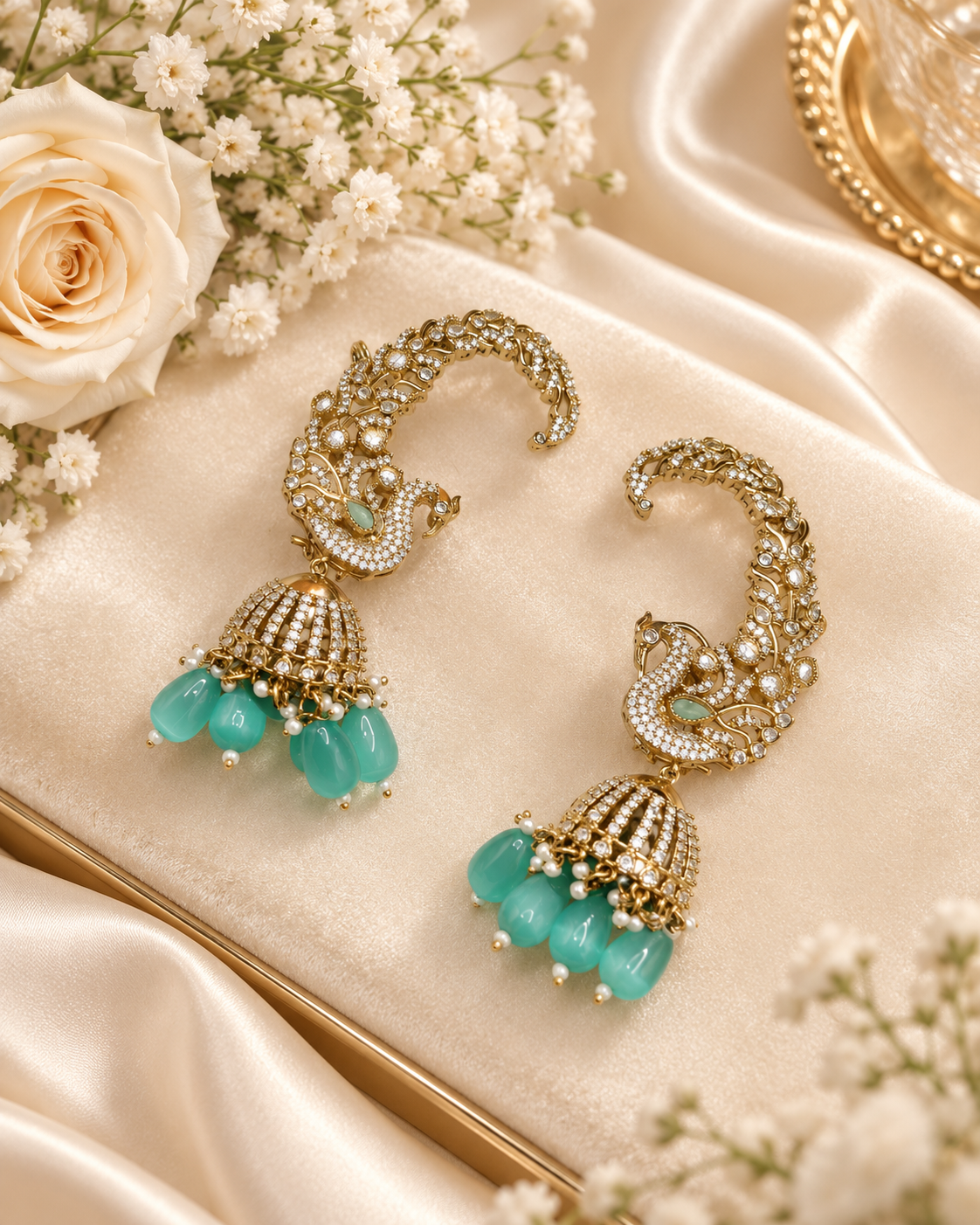 Peacock Jhumka Ear Cuffs