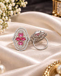Oval Statement Ring Vibrant Multi Stone American Diamond Ring for Wedding