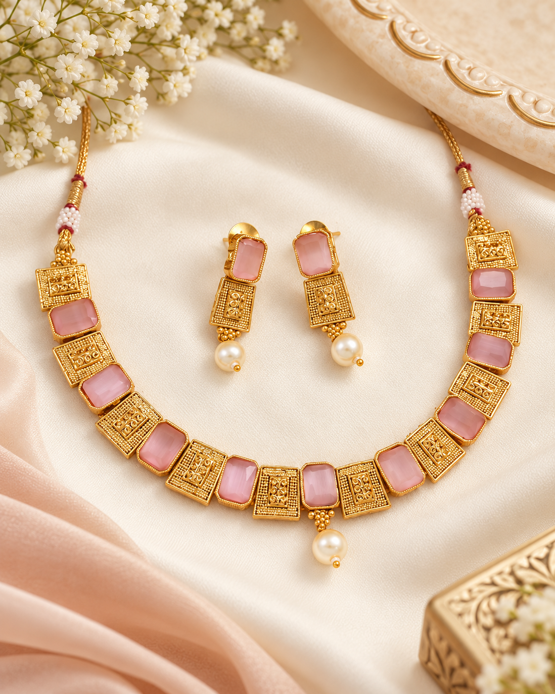 Traditional Choker Copper Necklace Set With Earrings for Woman