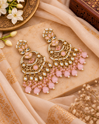 Grand Chandbali Statement Earrings with Bead Droplets