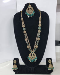 Rose Petal Pink Stone Long Necklace Set with Jhumkas