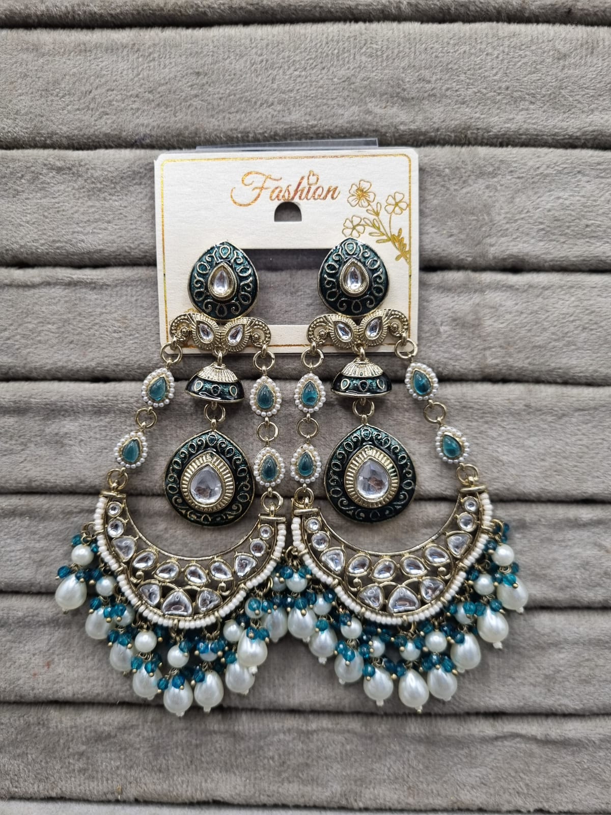 Handcrafted Meenakari & Pearl Bahubali Earrings