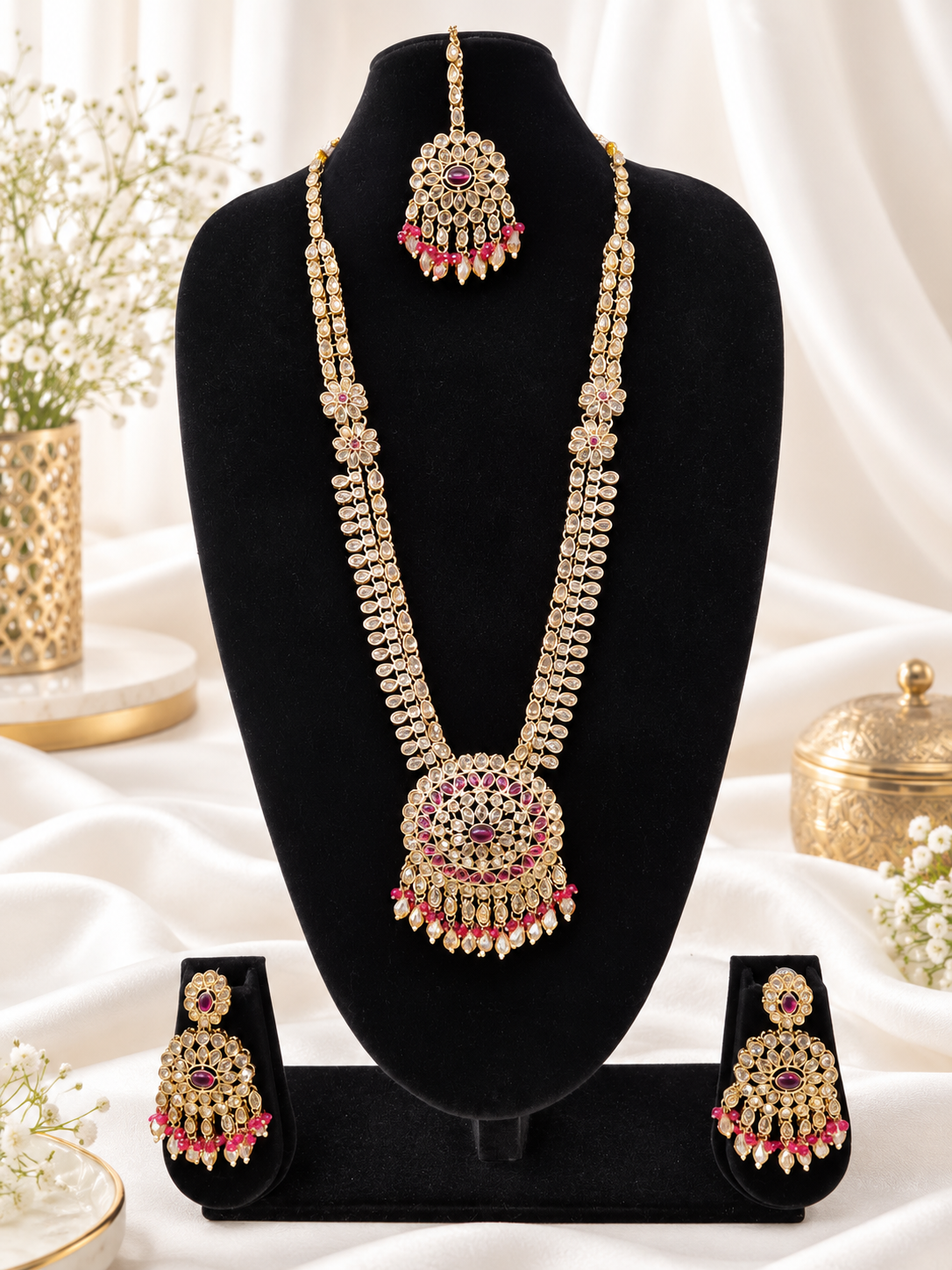 Mustard Yellow Bridal Necklace Set with Matching Earrings