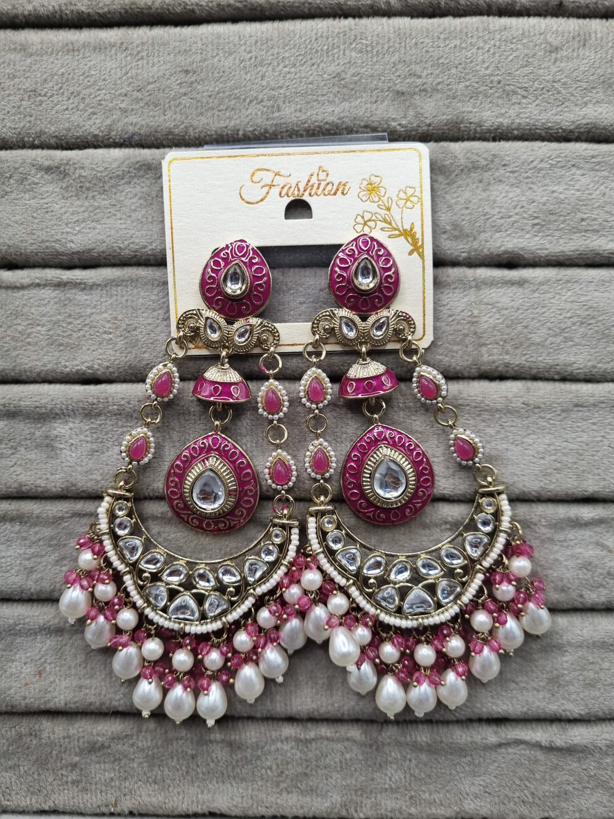 Handcrafted Meenakari & Pearl Bahubali Earrings