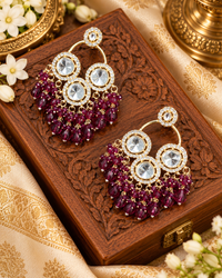 Traditional Forest Beaded Kundan Earrings with Brilliant Round Crystals
