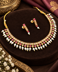 Emerald Green & Pearl Copper Choker Set