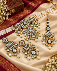 Royal Kundan & Pearl Choker Necklace Set with Maang Tikka & Earrings